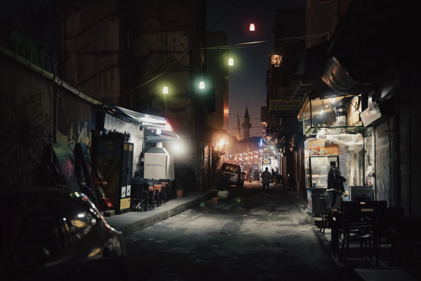 Historic Beyoğlu street near Istanbul concert venues at night