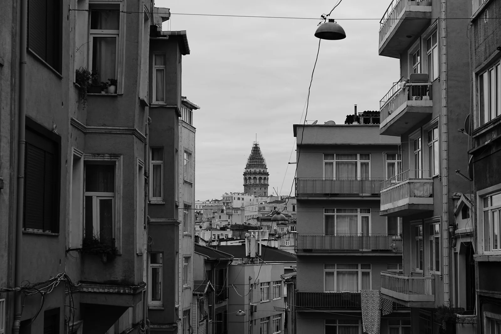 Cobblestone street in Galata near the historic tower