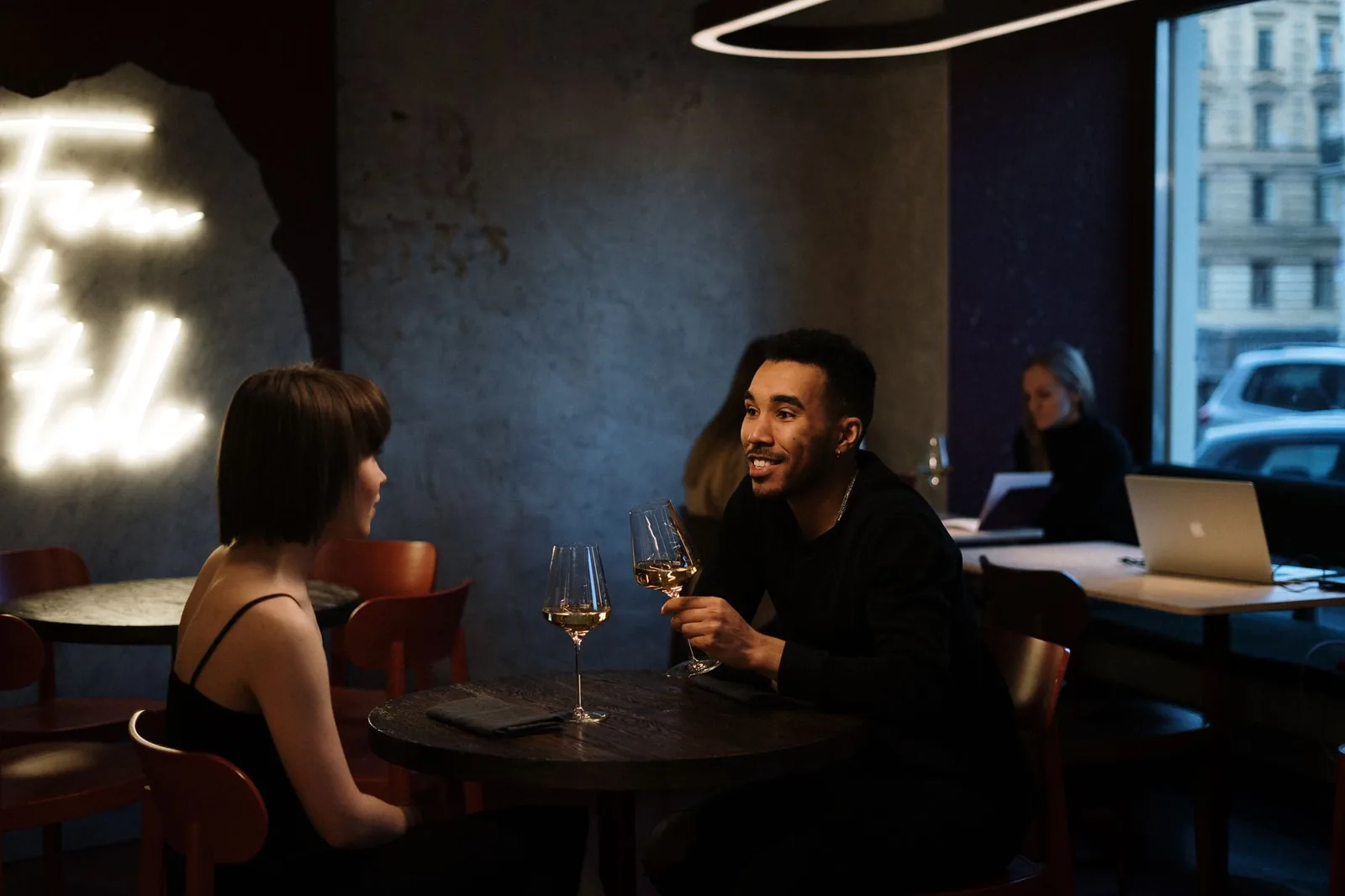 Quiet wine bar in Cihangir near Beyoglu in the evening